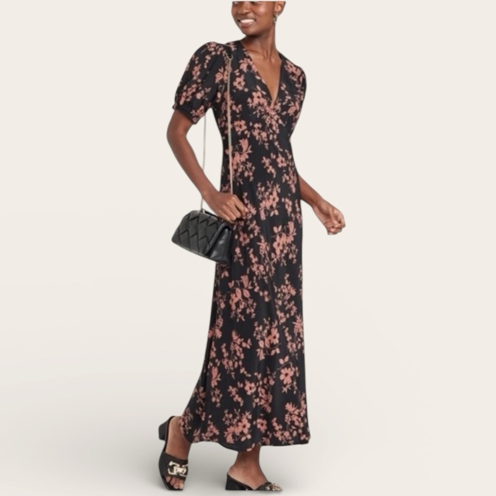 a new day Black Maxi Dress with Pink Floral Print